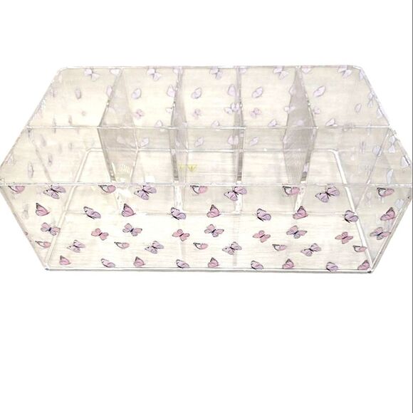 At Home Clear Acrylic Butterfly Print 6-Slot Storage Organizer - Picture 1 of 8